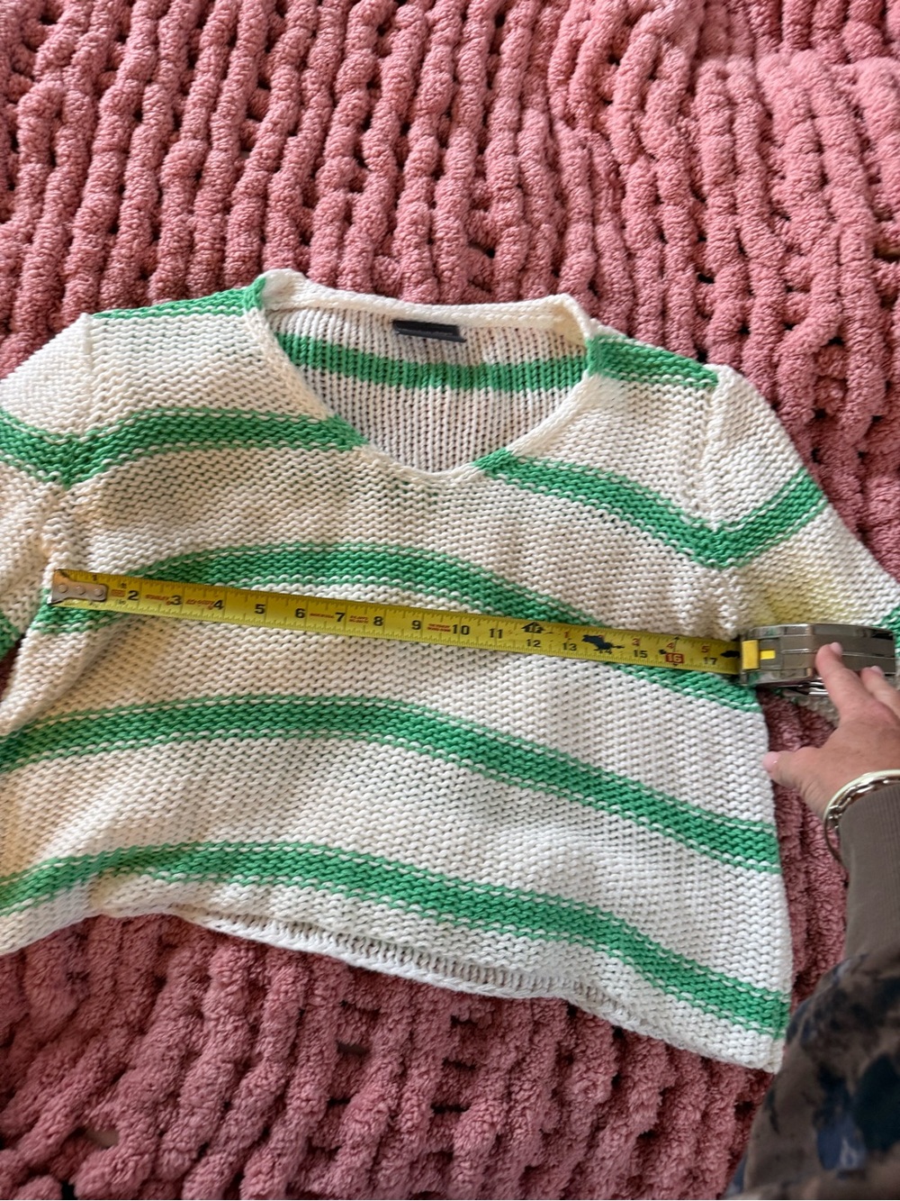 Wooden Ships by Paola Buendia Green & Cream Striped Chunky Knit Crop Sweater